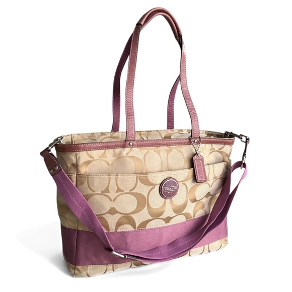 Coach Travel Bag Signature Canvas Leather Diaper Bag - Picture 4 of 13